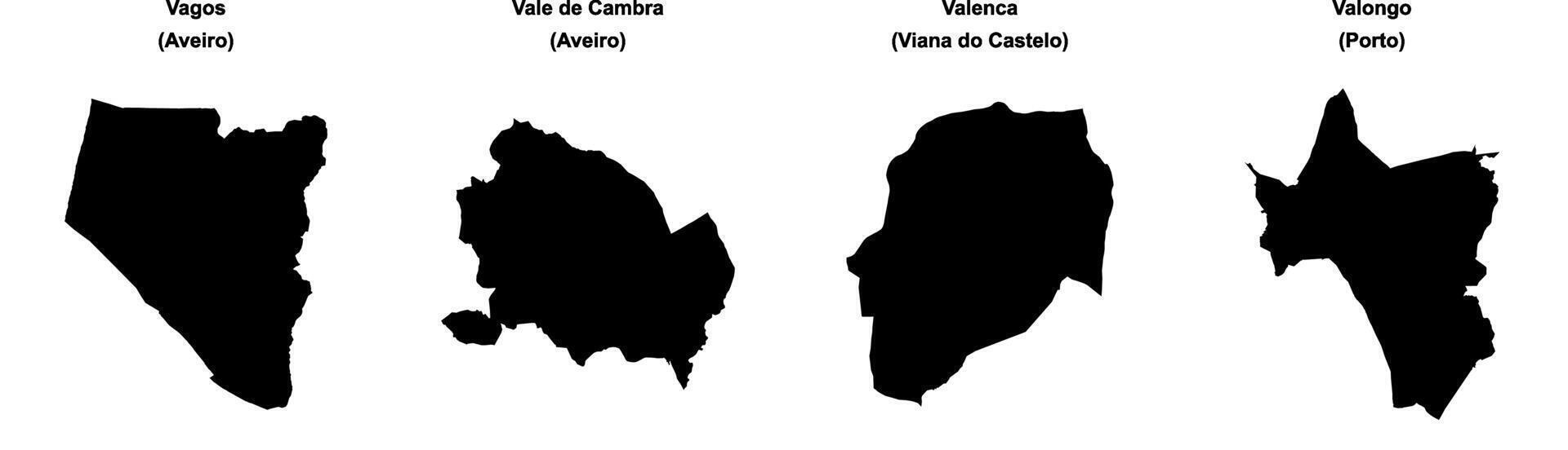 Vagos, Vale de Cambra, Valenca, Valongo outline maps vector