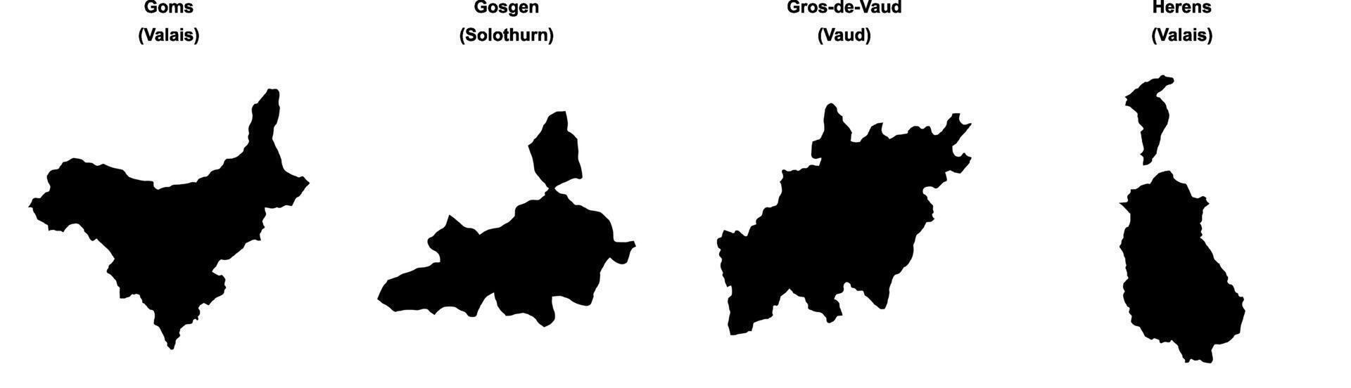 Goms, Gosgen, Gros de Vaud, Herens outline maps vector