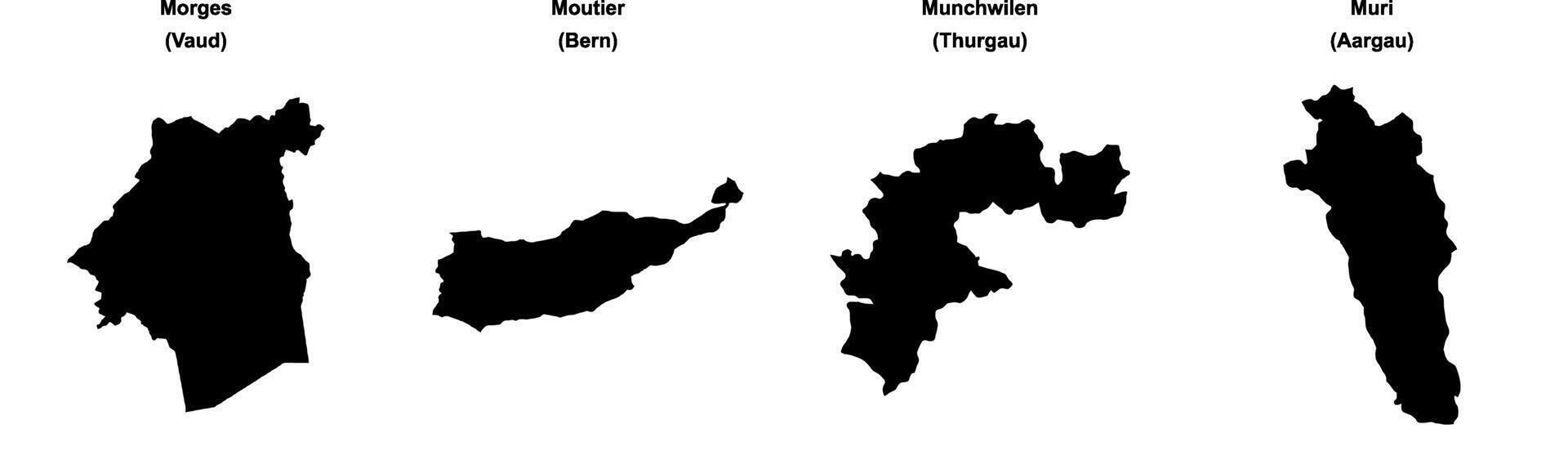 Morges, Moutier, Munchwilen, Muri outline maps vector