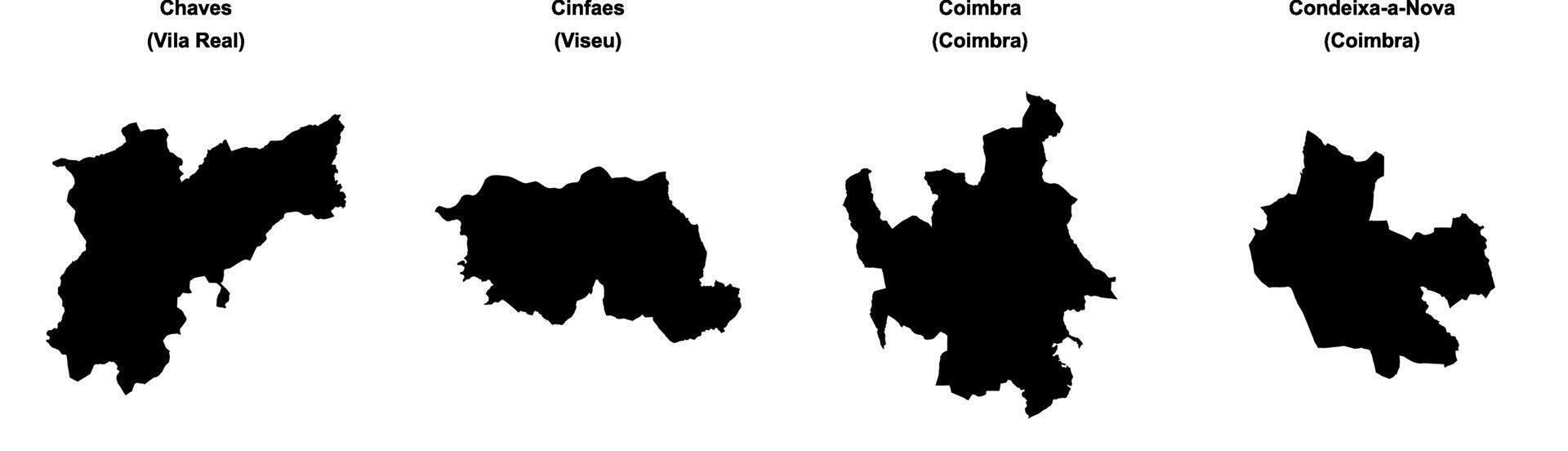 Chaves, Cinfaes, Coimbra, Condeixa a Nova outline maps vector