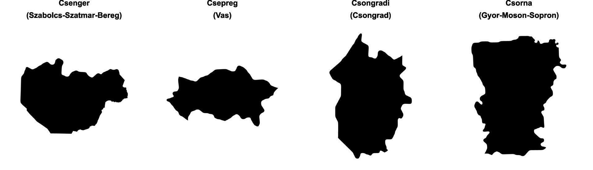 Csenger, Csepreg, Csongradi, Csorna outline maps vector