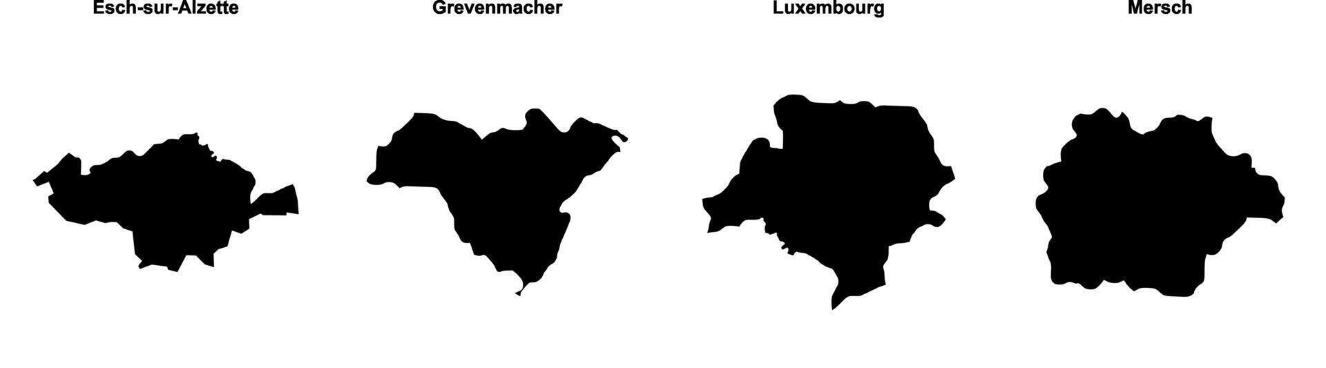 Esch sur Alzette, Grevenmacher, Luxembourg, Mersch outline maps vector