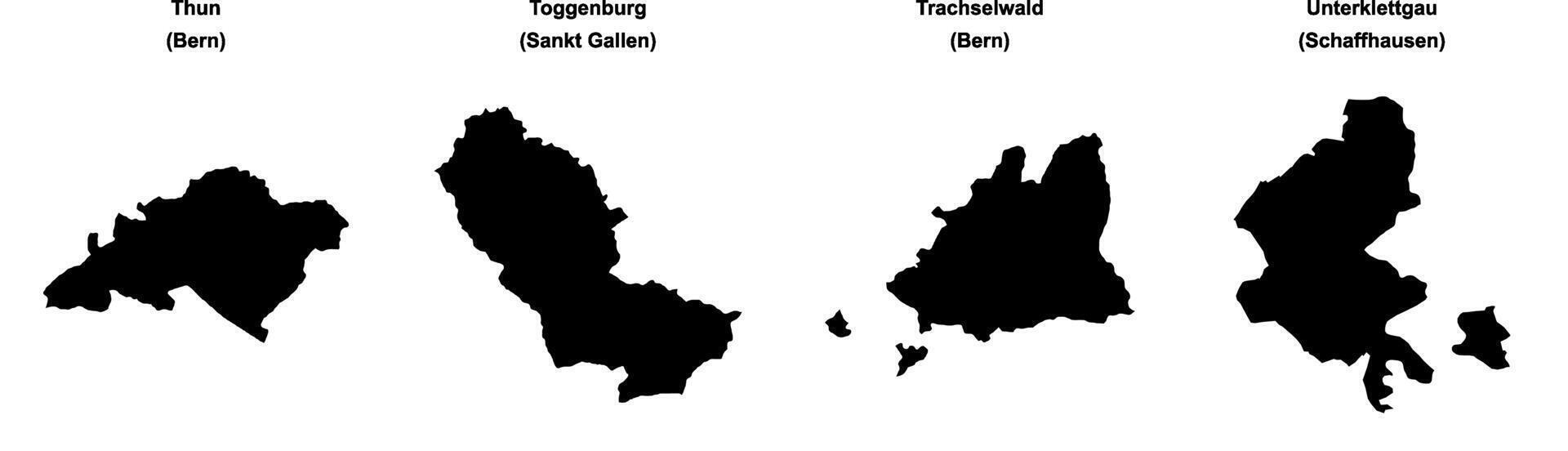 Thun, Toggenburg, Trachselwald, Unterklettgau outline maps vector