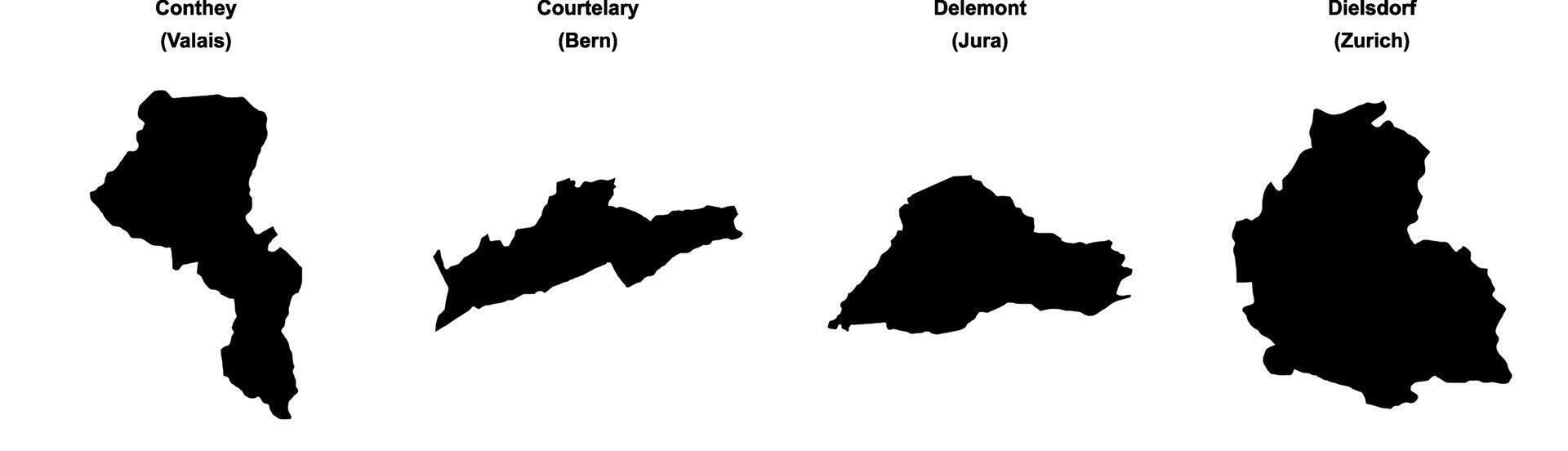 Conthey, Courtelary, Delemont, Dielsdorf outline maps vector