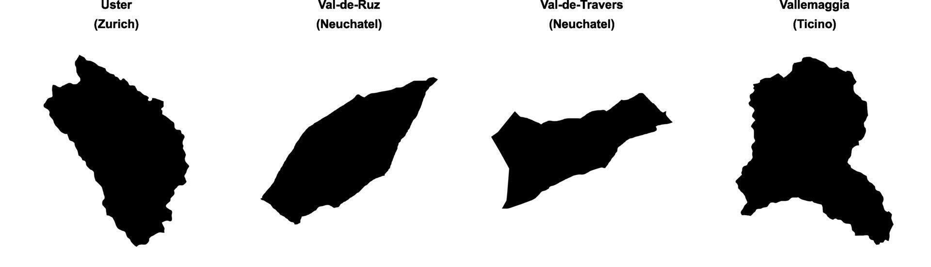 Uster, Val de Ruz, Val de Travers, Vallemaggia outline maps vector