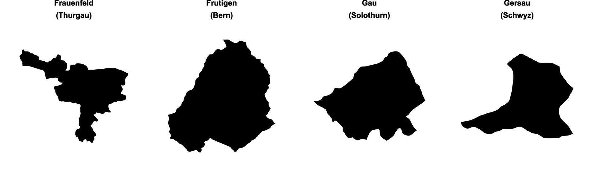 Frauenfeld, Frutigen, Gau, Gersau outline maps vector