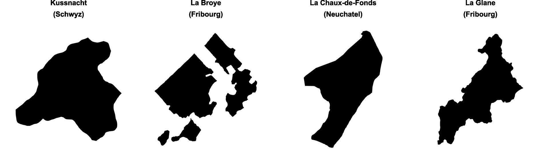 Kussnacht, La Broye, La Chaux de Fonds, La Glane outline maps vector
