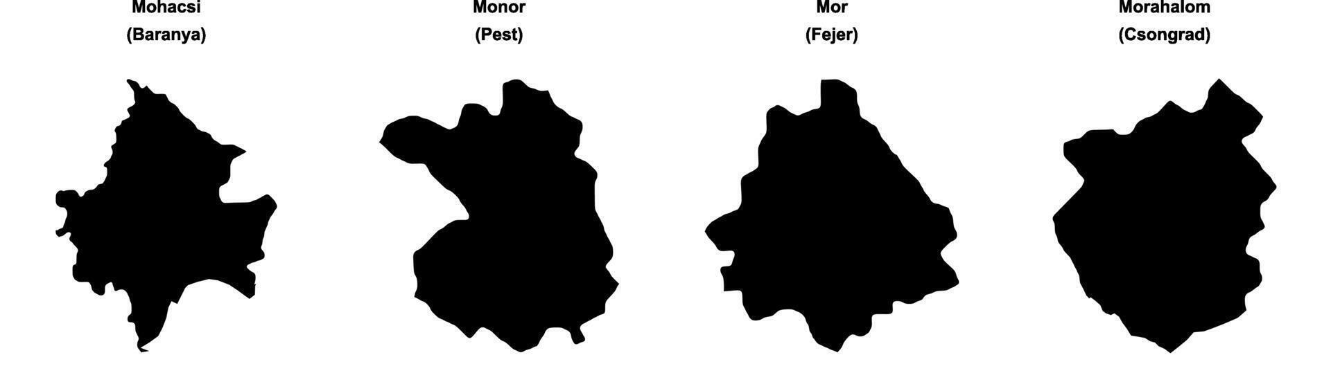 Mohacsi, Monor, Mor, Morahalom outline maps vector
