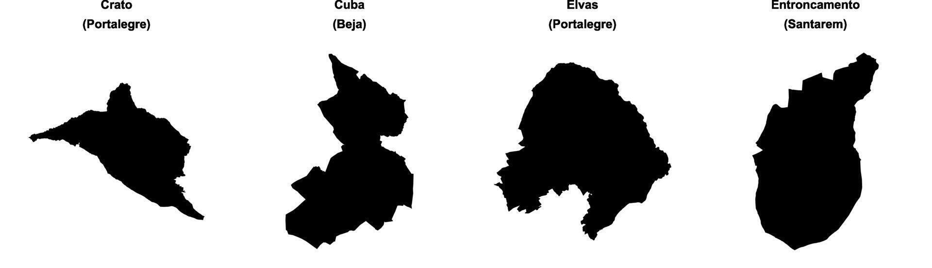 Crato, Cuba, Elvas, Entroncamento outline maps vector