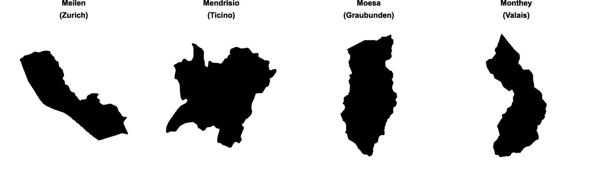 Meilen, Mendrisio, Moesa, Monthey outline maps vector