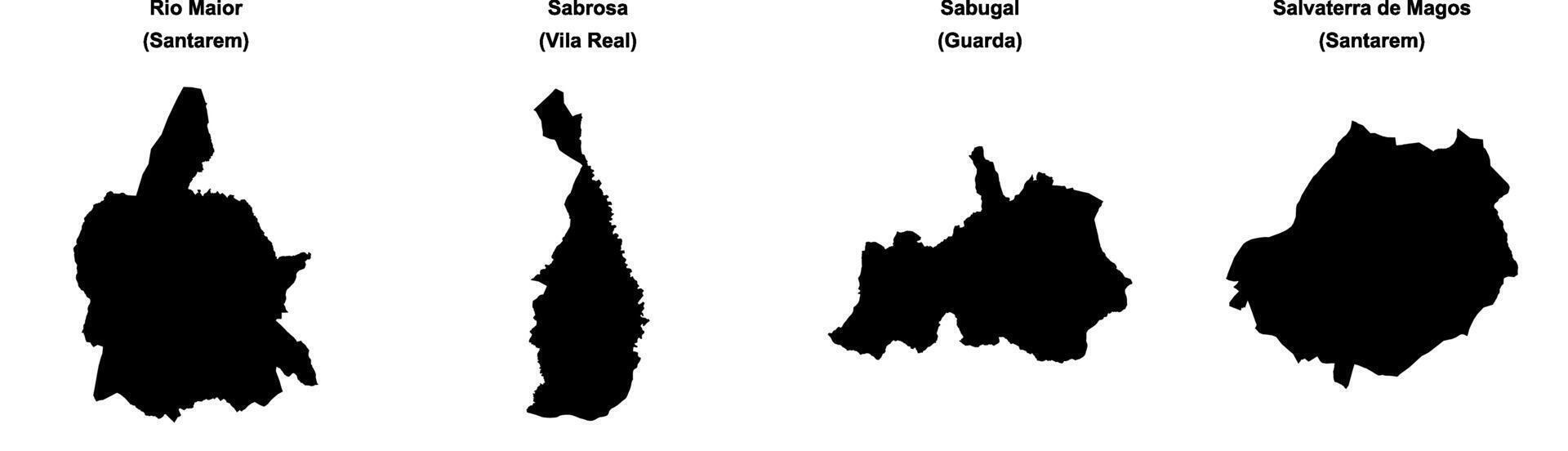 Rio Maior, Sabrosa, Sabugal, Salvaterra de Magos outline maps vector