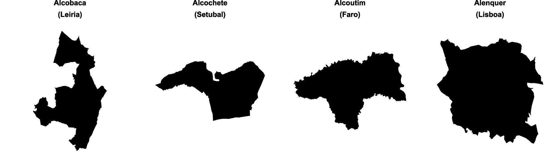 Alcobaca, Alcochete, Alcoutim, Alenquer outline maps vector