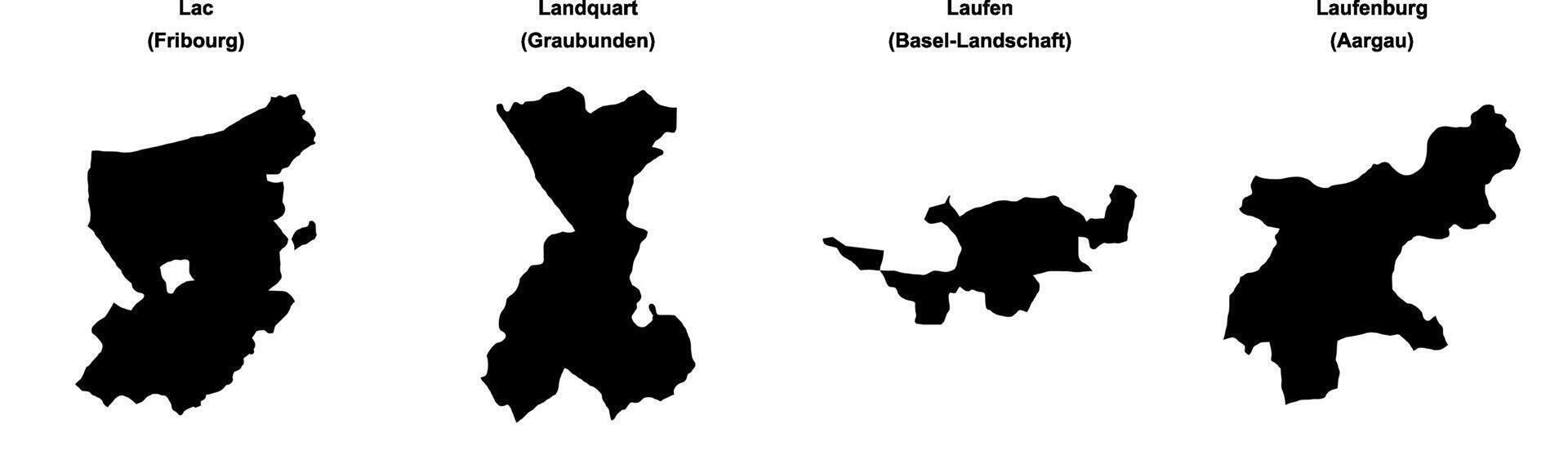 Lac, Landquart, Laufen, Laufenburg outline maps vector