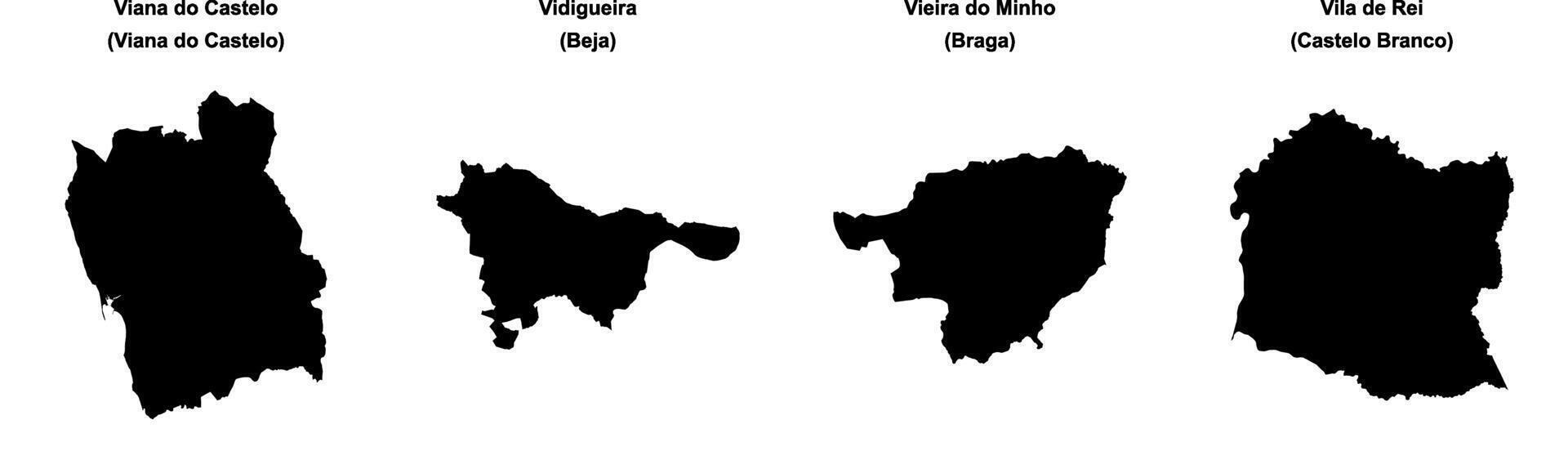 Viana do Castelo, Vidigueira, Vieira do Minho, Vila de Rei outline maps vector