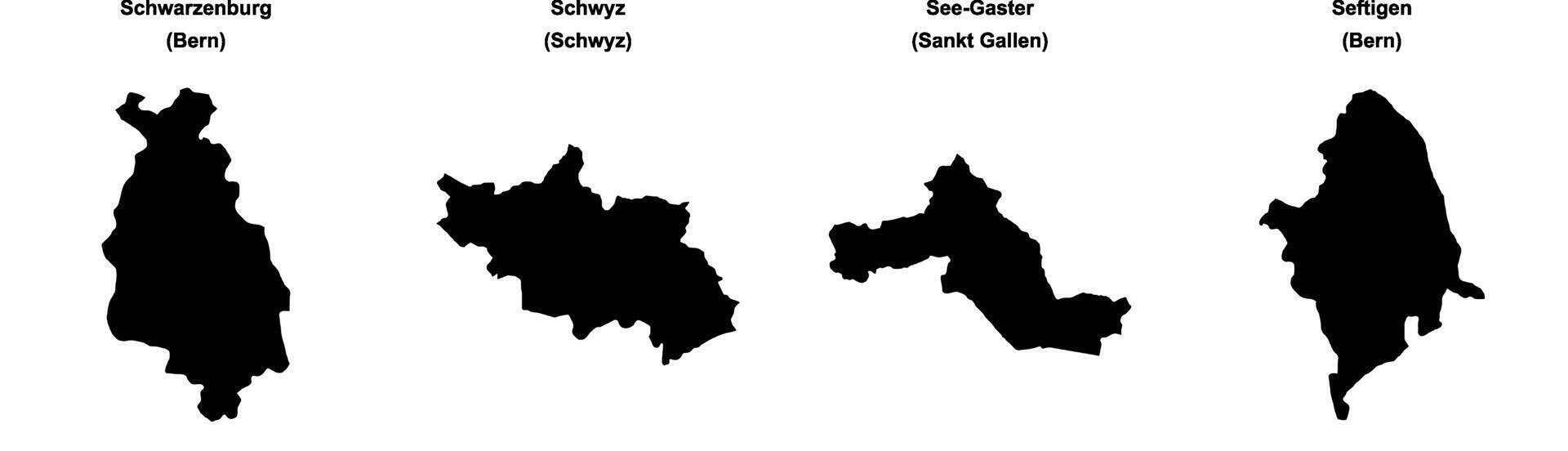 Schwarzenburg, Schwyz, See Gaster, Seftigen outline maps vector