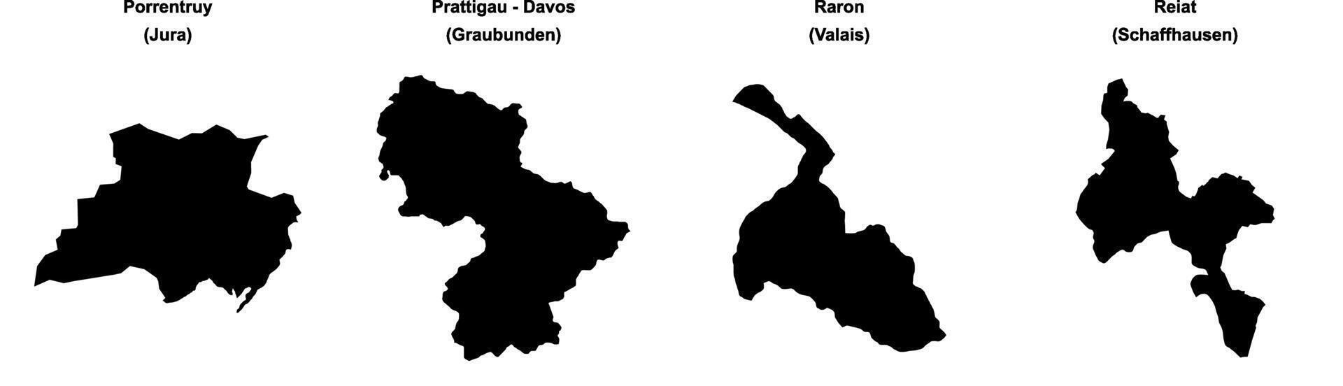 Porrentruy, Prattigau Davos, Raron, Reiat outline maps vector