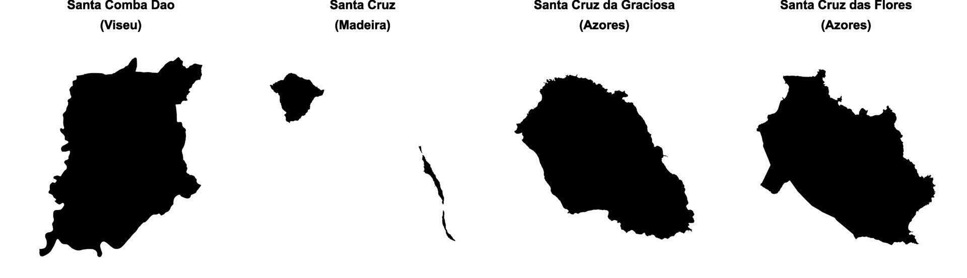 Santa Comba Dao, Santa Cruz, Santa Cruz da Graciosa, Santa Cruz das Flores outline maps vector