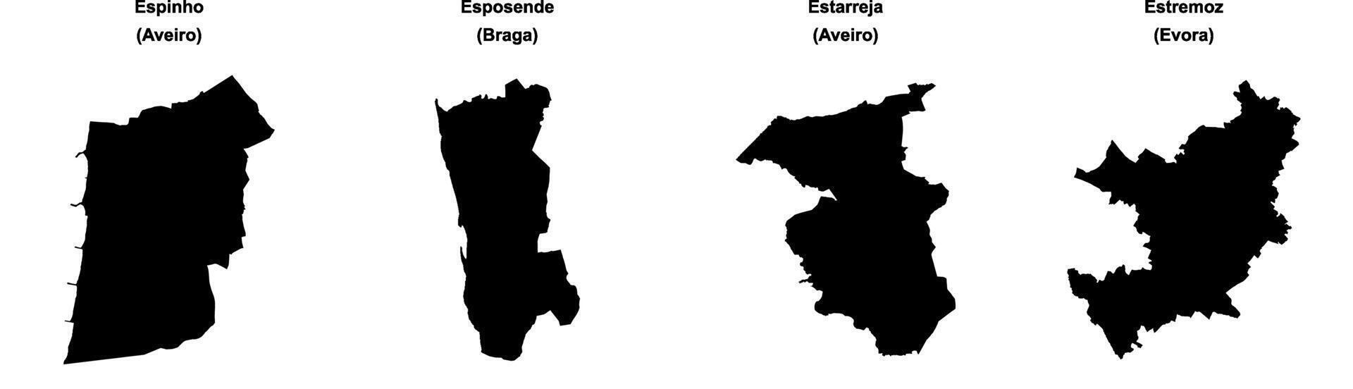 Espinho, Esposende, Estarreja, Estremoz outline maps vector