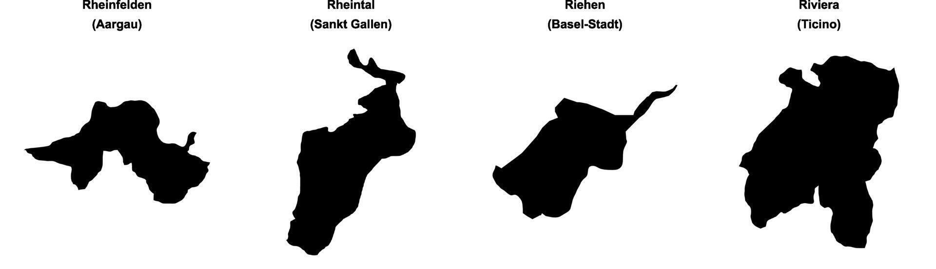 Rheinfelden, Rheintal, Riehen, Riviera outline maps vector
