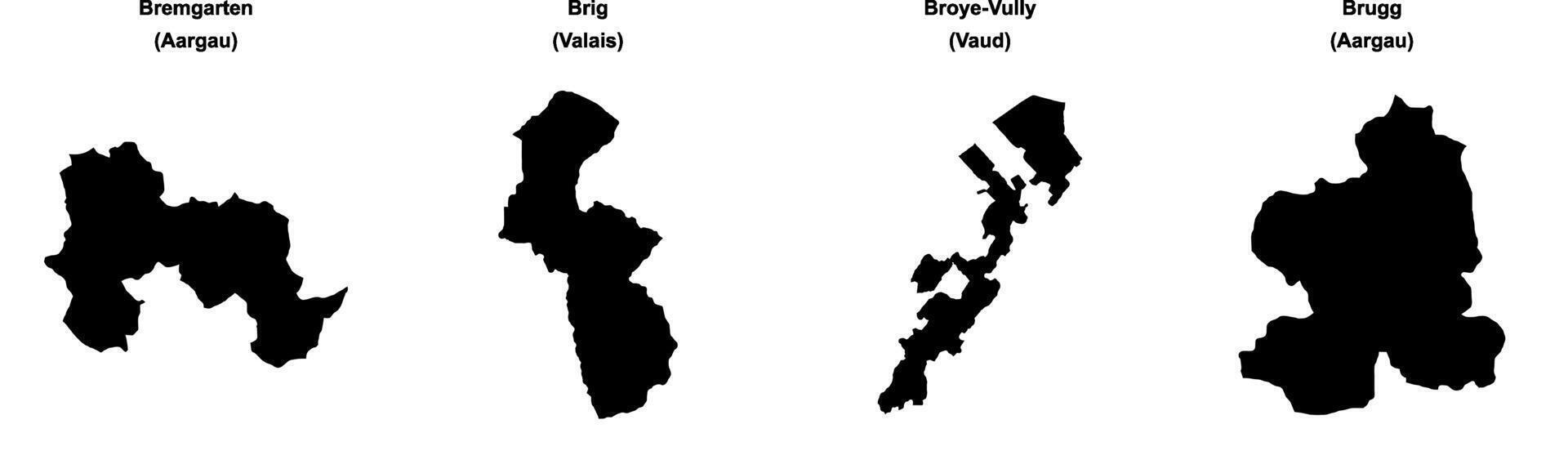 Bremgarten, Brig, Broye Vully, Brugg outline maps vector