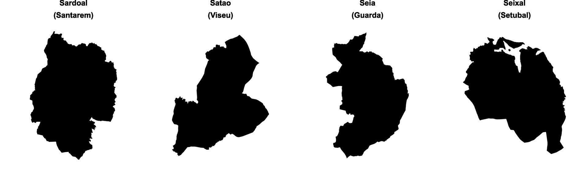 Sardoal, Satao, Seia, Seixal outline maps vector