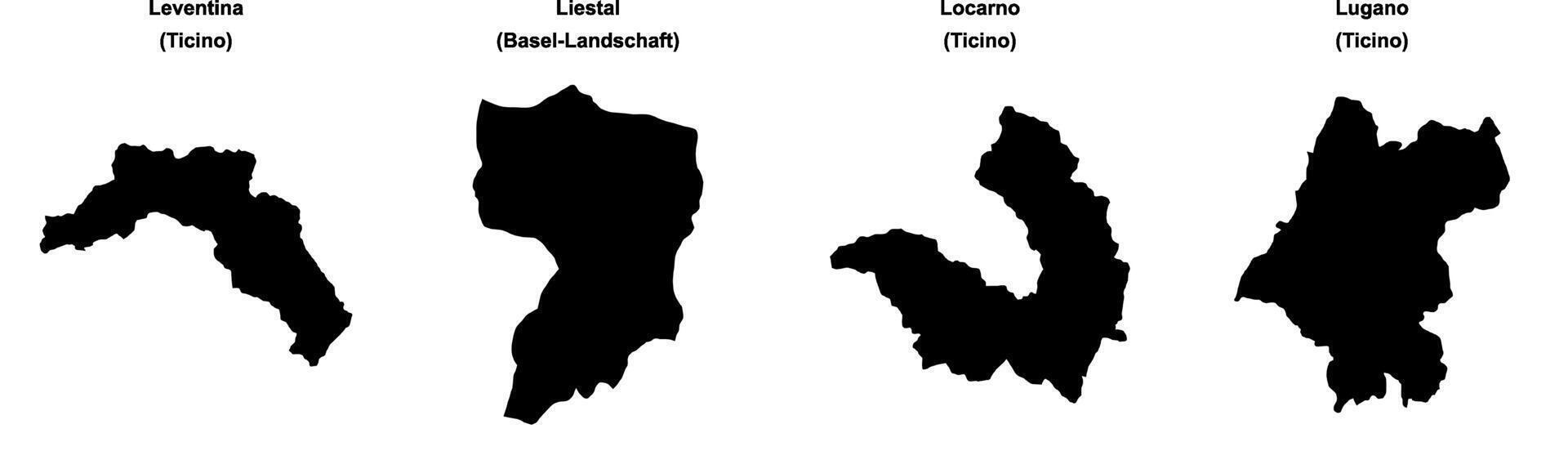 Leventina, Liestal, Locarno, Lugano outline maps vector