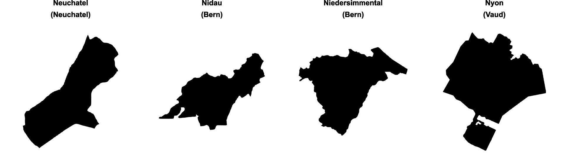 Neuchatel, Nidau, Niedersimmental, Nyon outline maps vector