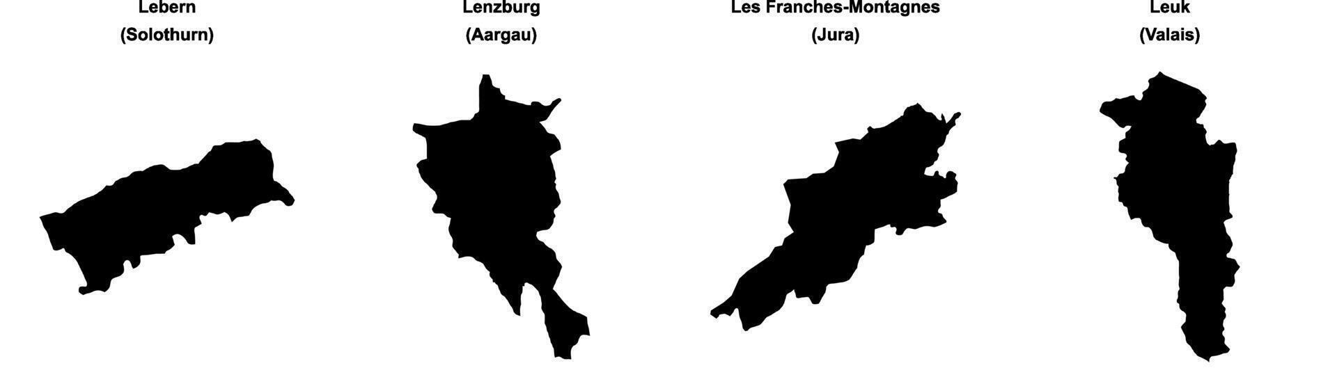 Lebern, Lenzburg, Les Franches Montagnes, Leuk outline maps vector