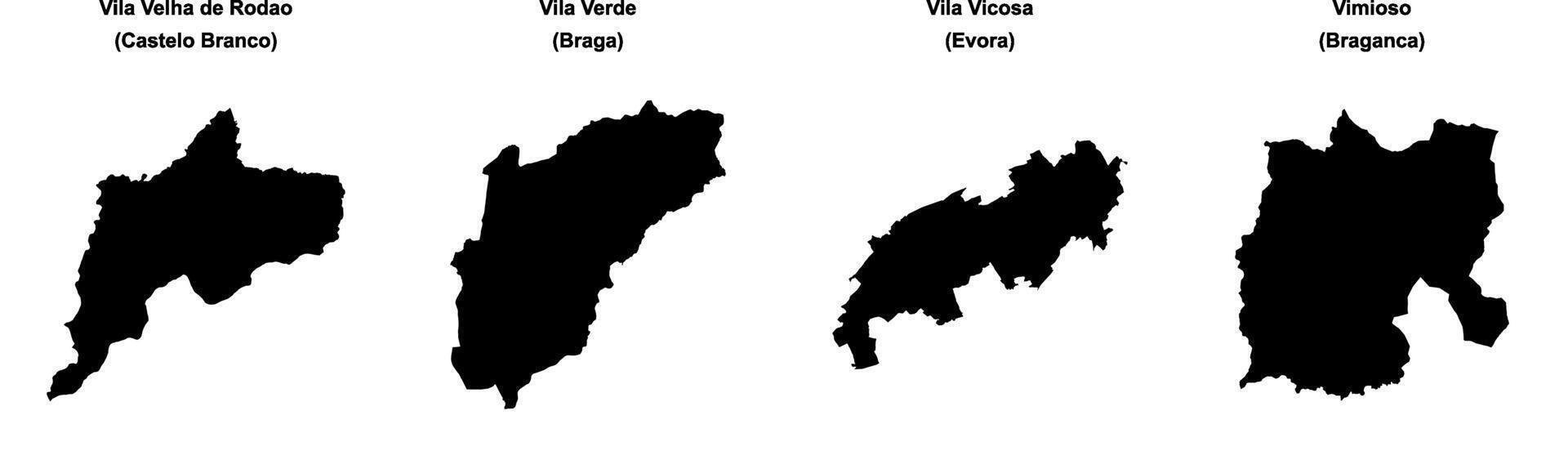 Vila Velha de Rodao, Vila Verde, Vila Vicosa, Vimioso outline maps vector