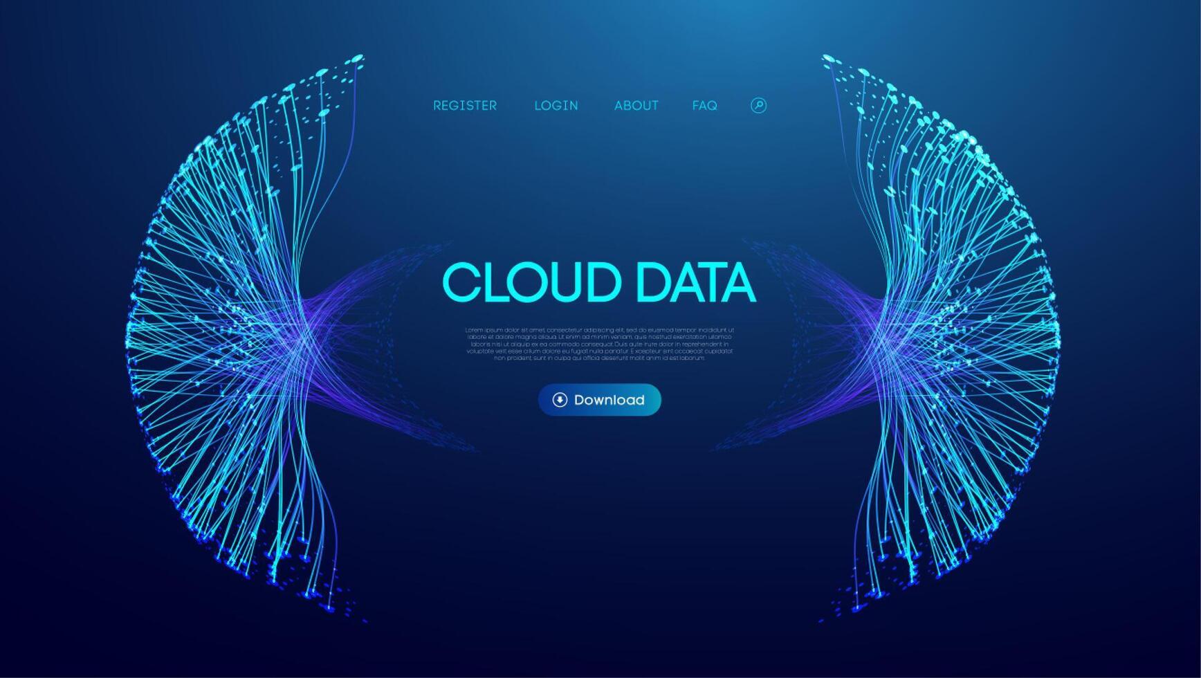 Abstract cloud data flow background with big ai and digital line circle connections. Futuristic tech network for 3d space or secure iot service. Neon cyber graphic design with global speed. vector