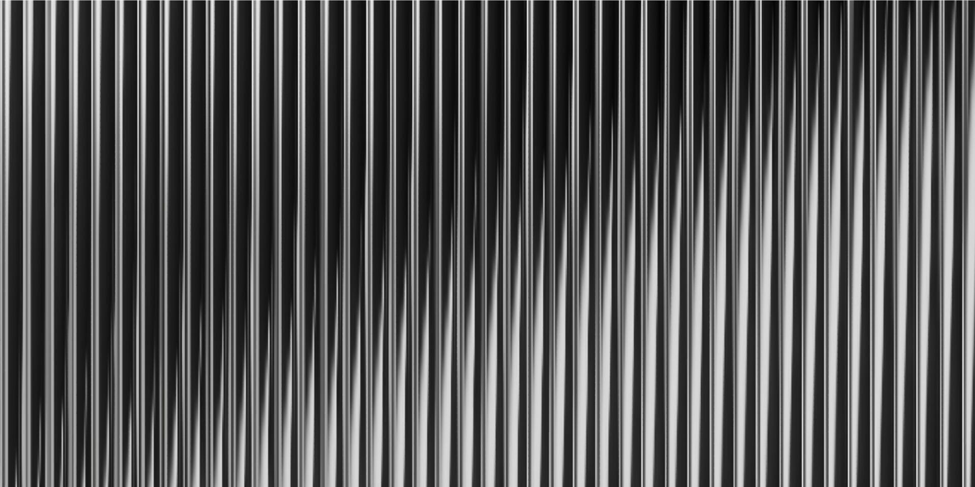 3d glass background with ribbed texture and gradient light effect. Abstract black line pattern for vertical wall panel or window design. Translucent prism reflection with wavy liquid overlay. vector