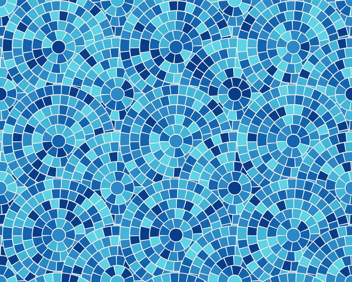 Greek pattern mosaic tile with sea texture and blue background. Rome roman border with ocean bathroom stone design. Ancient Mediterranean seamless abstract wave in round circle ornament. vector