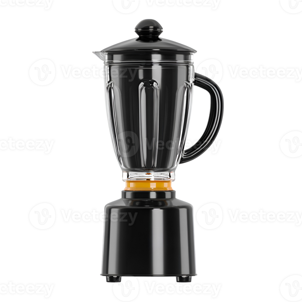 Black blender with clear glass jar and orange accent a kitchen appliance png