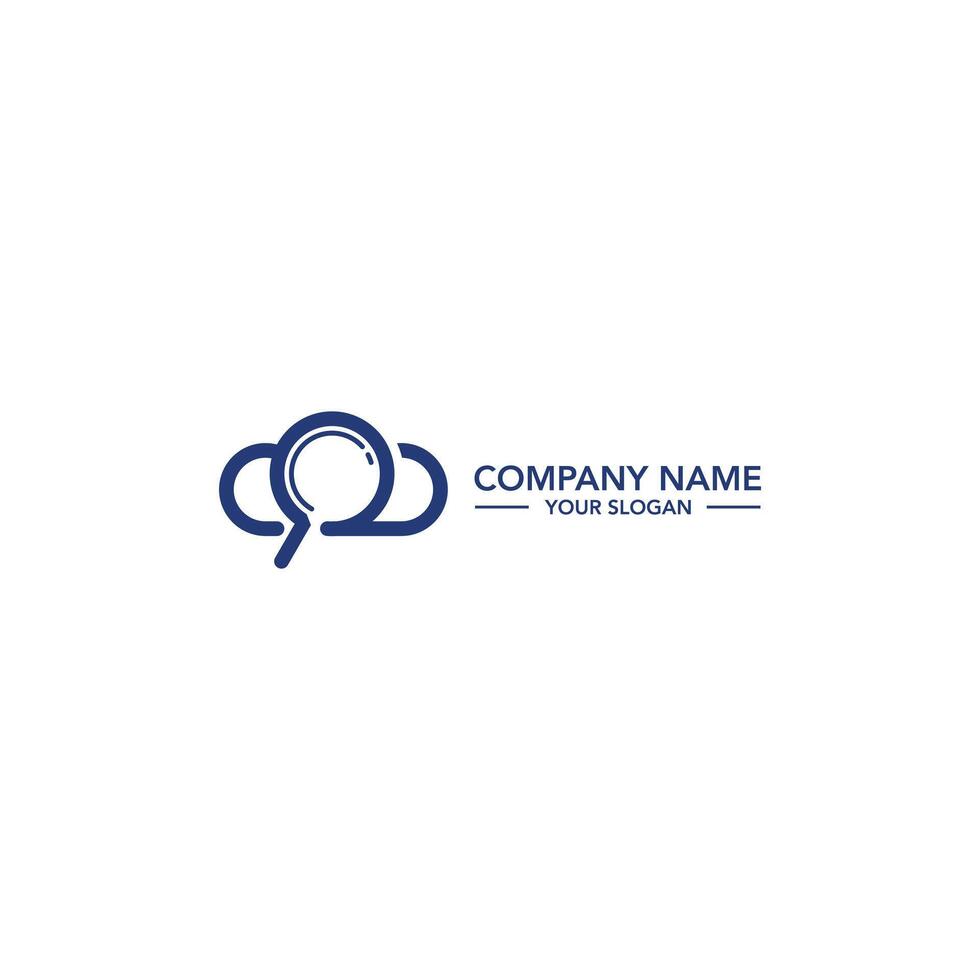 cloud and loop line art logo . magnifying glass logo vector