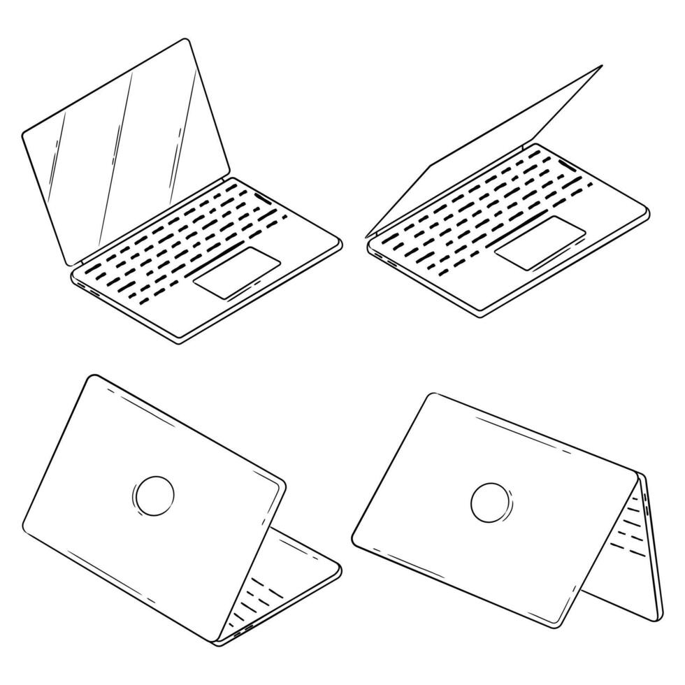 Laptop doodle icons vector