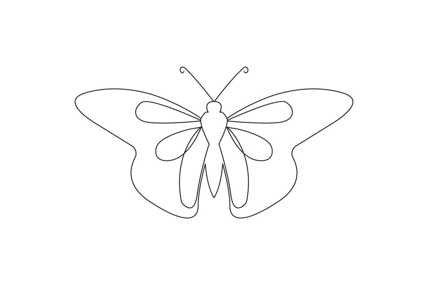Modern one line drawing of butterfly with minimal outline design vector