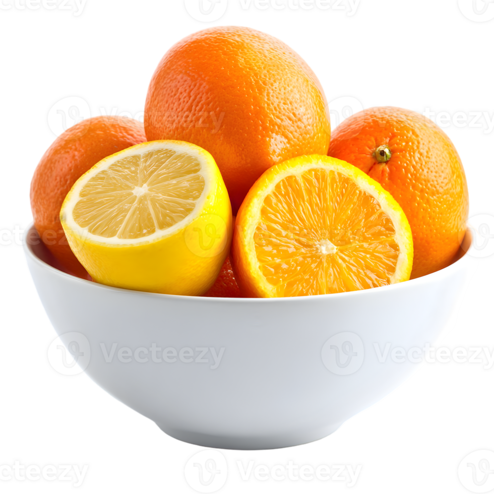 Fresh oranges and lemon in a white bowl a healthy citrus mix png