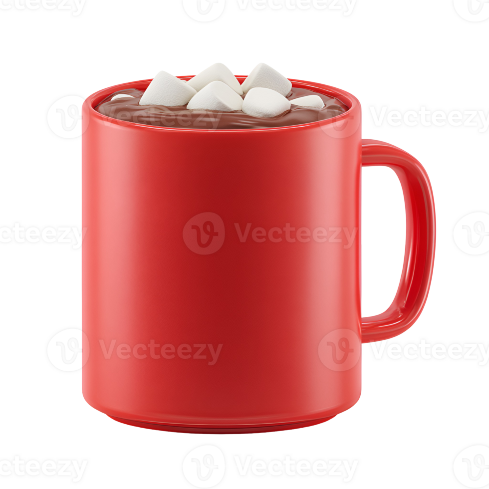 Red mug filled with hot chocolate and marshmallows a warm winter drink png
