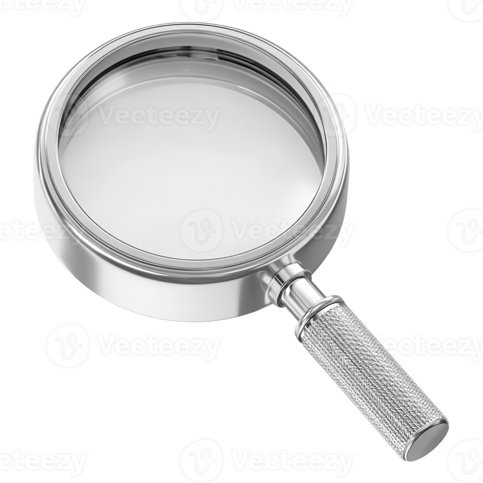 Sleek silver magnifying glass with textured handle perfect for detailed examination or investigation png