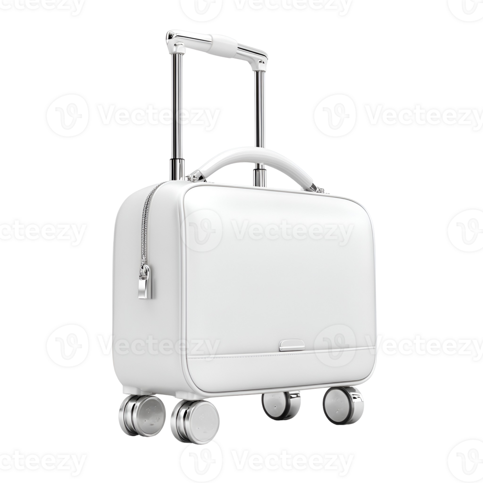 Stylish white wheeled carry on suitcase perfect for travel png