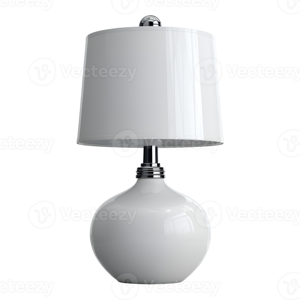 Elegant white table lamp with a round base and cylindrical shade modern home decor png