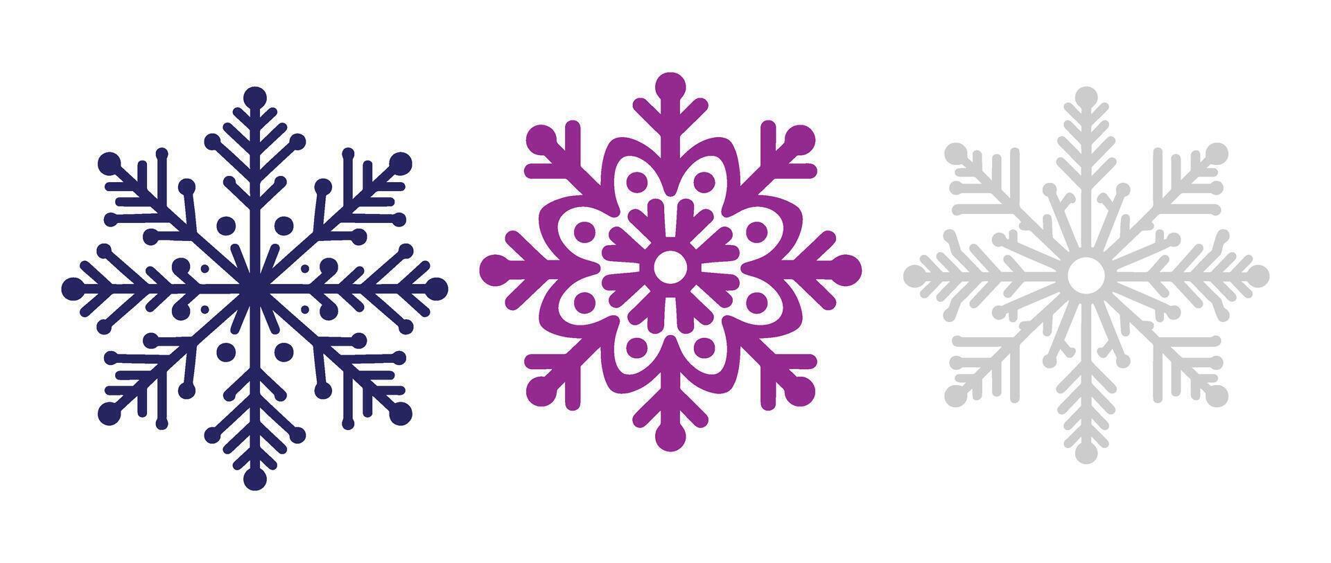 Colorful snowflake icon set with decorative winter patterns perfect for holiday themes cold season design Christmas and festive graphics vector
