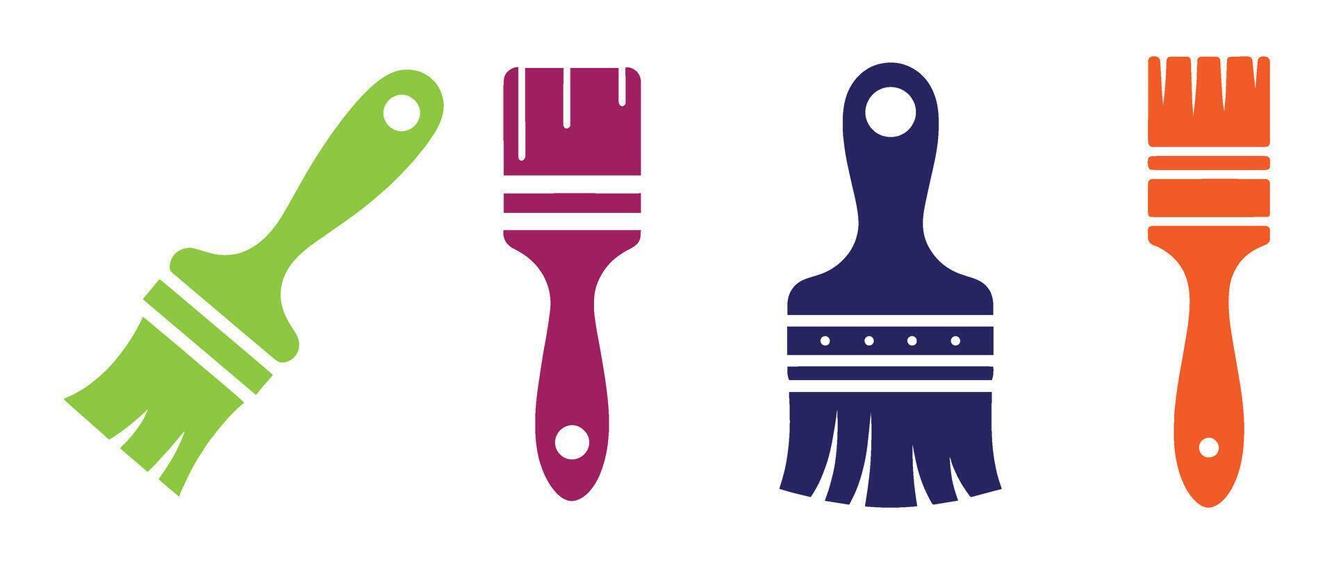 Colorful Paint Brush Icons in Various Shapes for Art, Painting Tools, Home Renovation, Wall Decoration, and DIY Craft Design Concepts vector