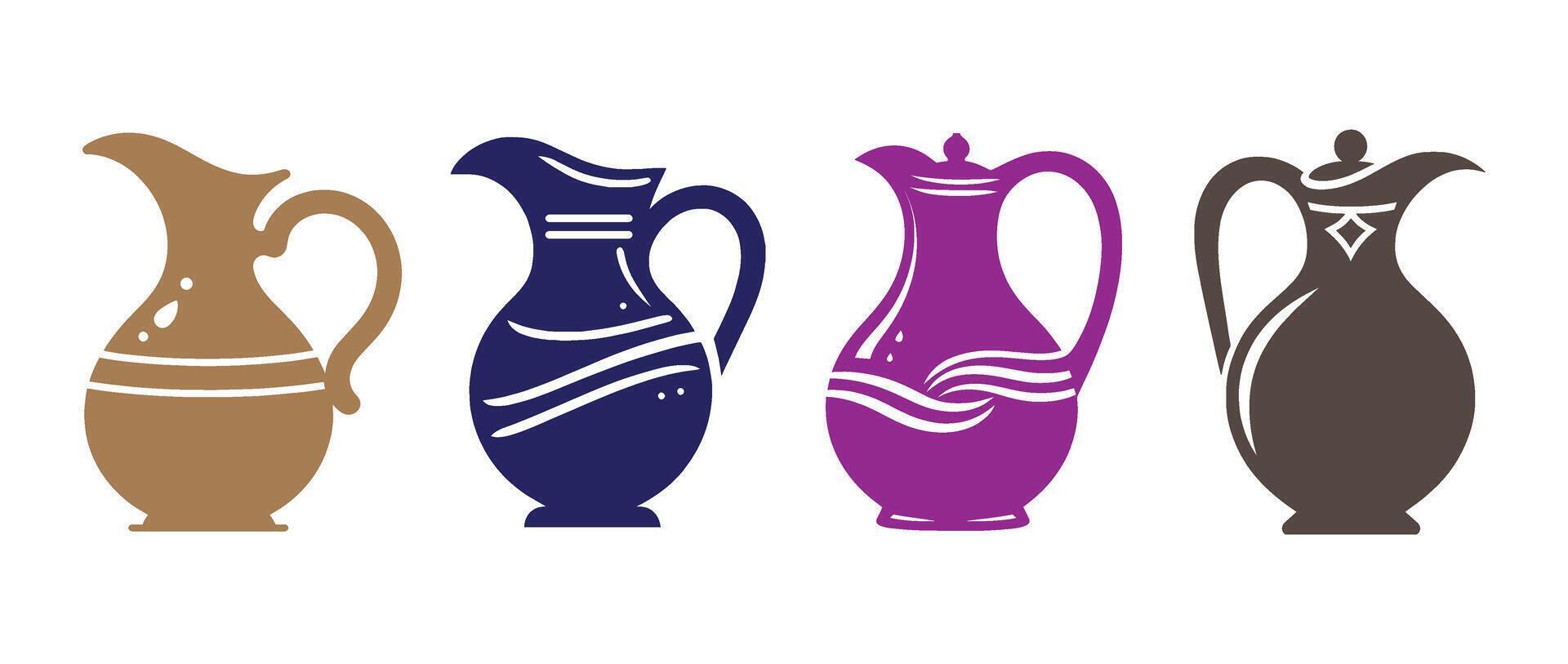 Traditional decorative jug and pitcher icons in antique style perfect for pottery ceramic design kitchen decor cultural heritage and crafts vector