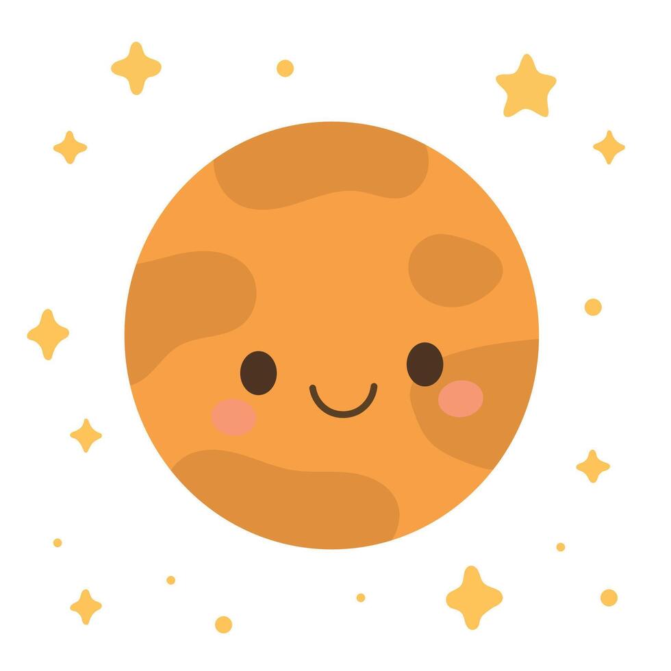 Venus with textured orange surface and glowing smile, suitable for science kits, space-themed crafts, or solar system illustrations in educational content vector