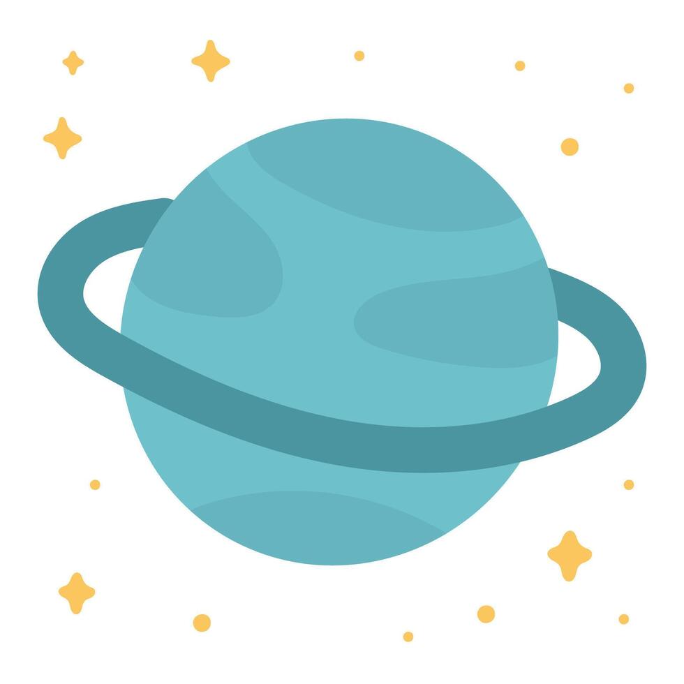 Icy blue Uranus with thick dark rings and soft gradients, perfect for space flashcards, planetary design sets, or cold outer solar system visuals vector