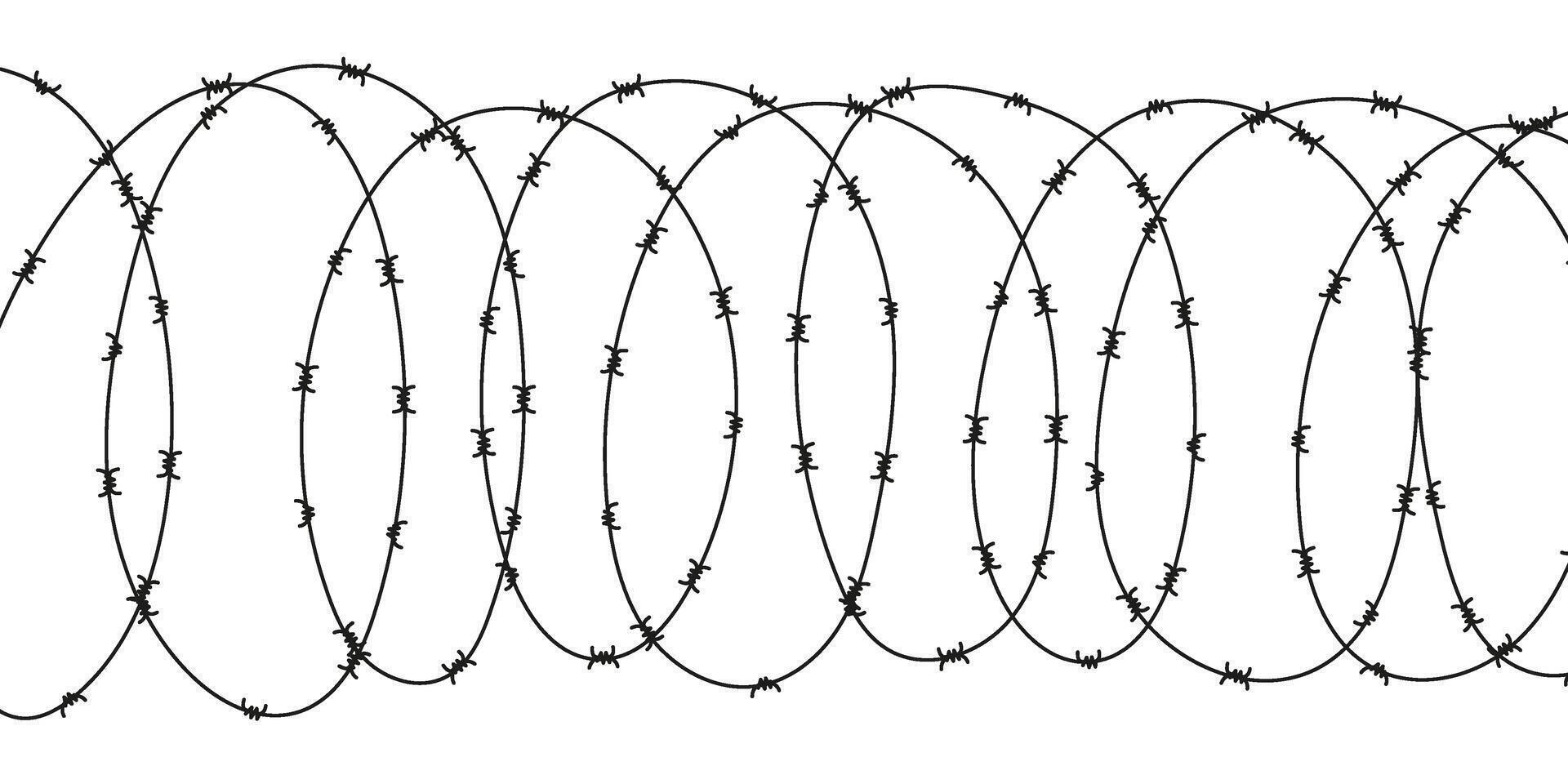 Barbed wire border. Metal barb fence silhouette in minimal style. Prison, war or security concept. Chain wire line background. Isolated barbwire design. vector