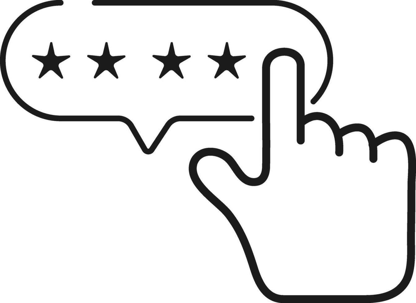 Digital Hand Points to 4Star Review in Speech Bubble, Black and White Illustration vector