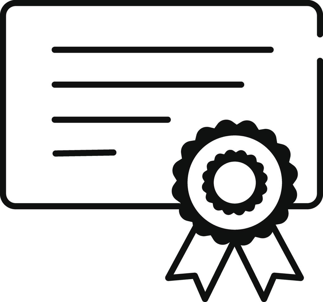 Black and White Certificate Icon with Ribbon and Lines of Text Illustration vector