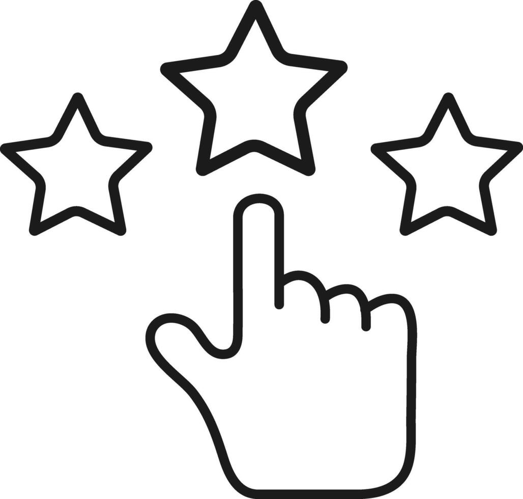 Hand Touching Three Outline Stars Illustration, Black and White Rating System Icon vector